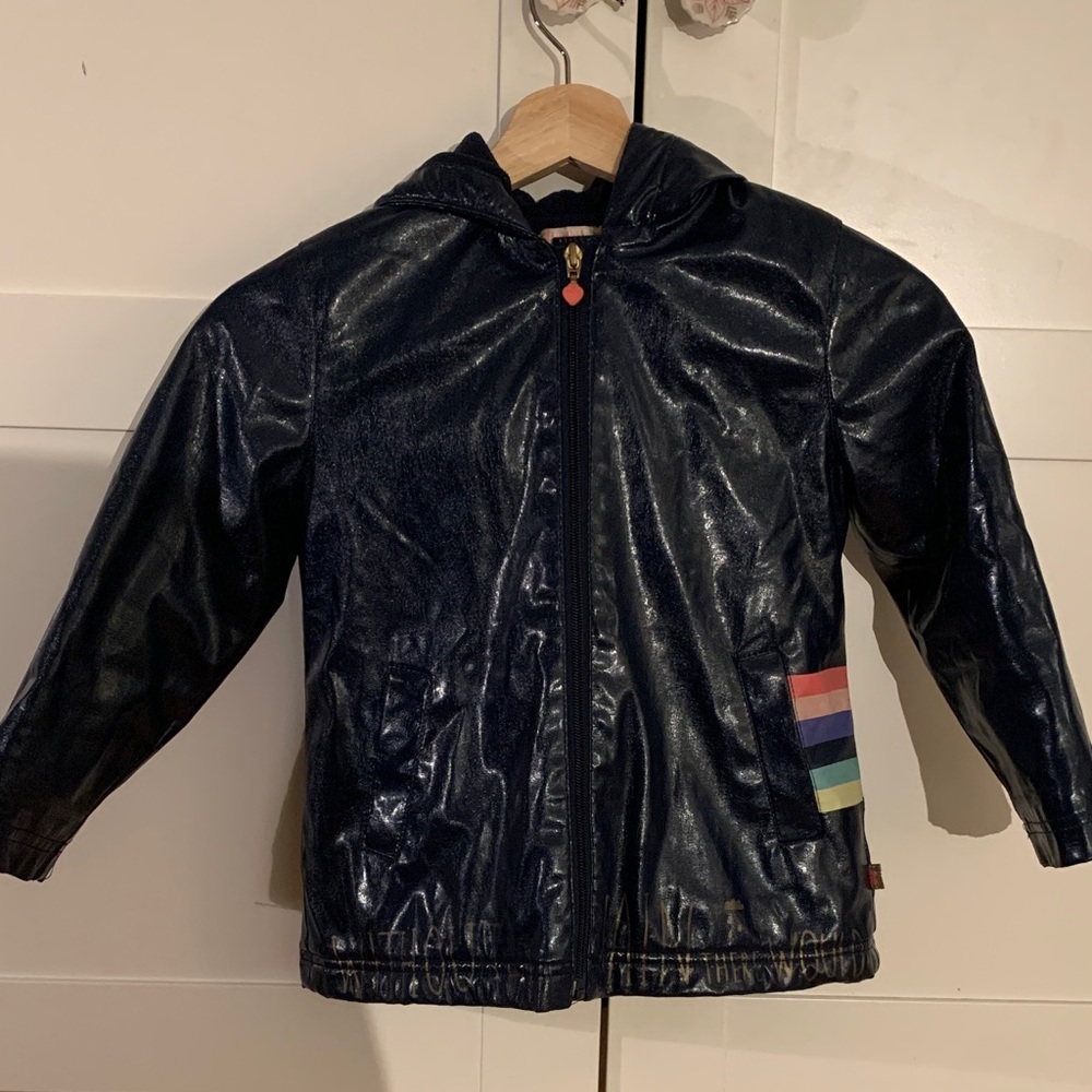 Billieblush Shiny Navy Raincoat with Rainbow Accents